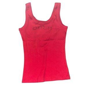 BEBE Deadstock SWAROVSKI CRYSTALS RHINESTONE STRETCH Red TANK TOP L Y2K RARE